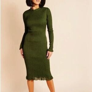 NEW Rachel Parcell Green Long Sleeve Smocked Bodycon Dress Party Cocktail Sz XL